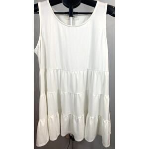 Zenana Women's White Sleeveless Empire Waist Baby Doll Tank Tunic - Size XL